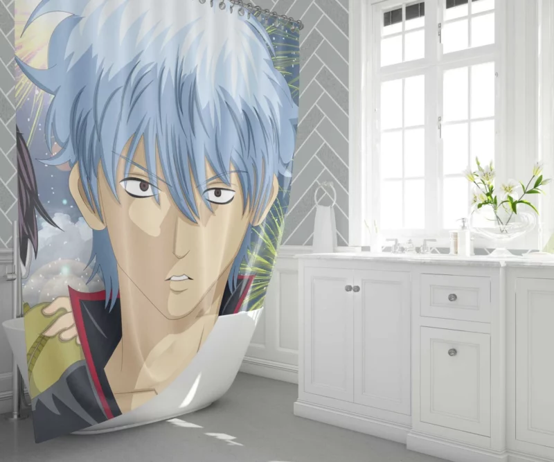 Gintoki Clash with Shinsuke Takasugi Anime Shower Curtain 1