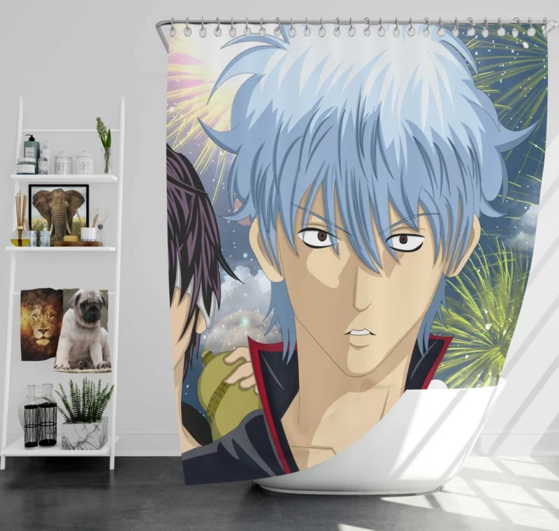 Gintoki Clash with Shinsuke Takasugi Anime Shower Curtain