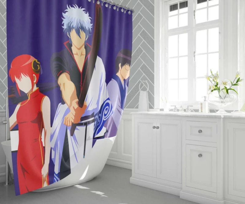 Gintoki Kagura Shinpachi Team Anime Shower Curtain 1