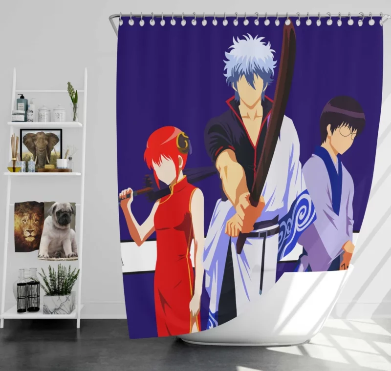 Gintoki Kagura Shinpachi Team Anime Shower Curtain