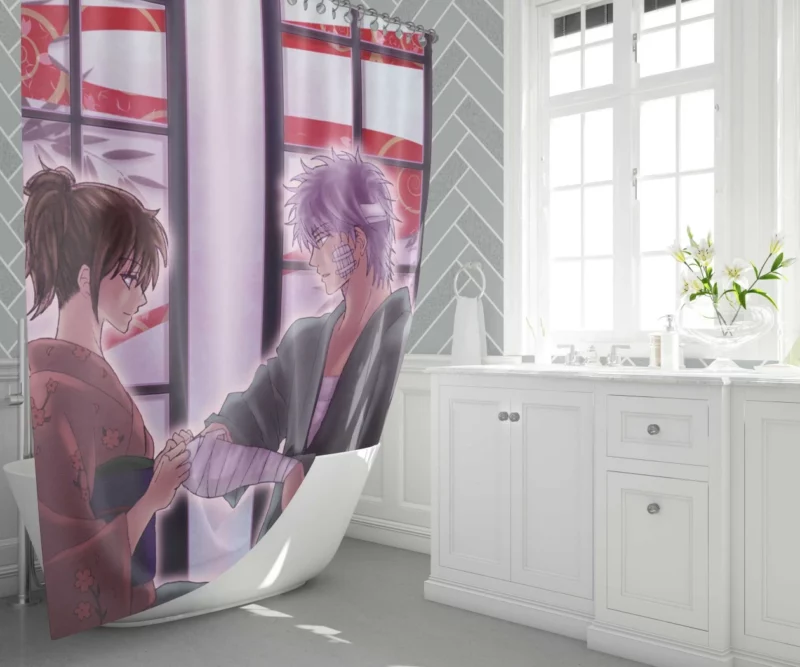 Gintoki and Tae Friends in Gintama Anime Shower Curtain 1