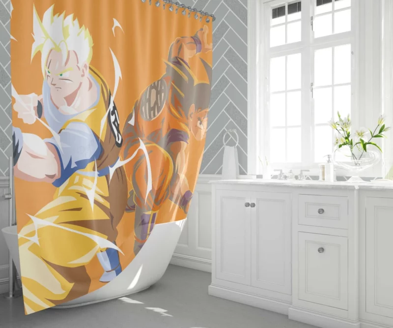 Gohan & Goku Bond Unbreakable Connection Anime Shower Curtain 1