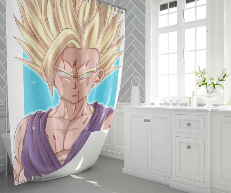 Gohan SSJ2 Epic Transformation Anime Shower Curtain 1