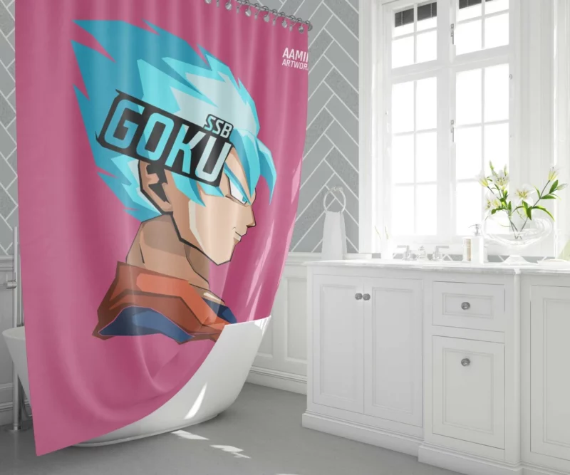 Goku Evolution Super Saiyan Blue Anime Shower Curtain 1