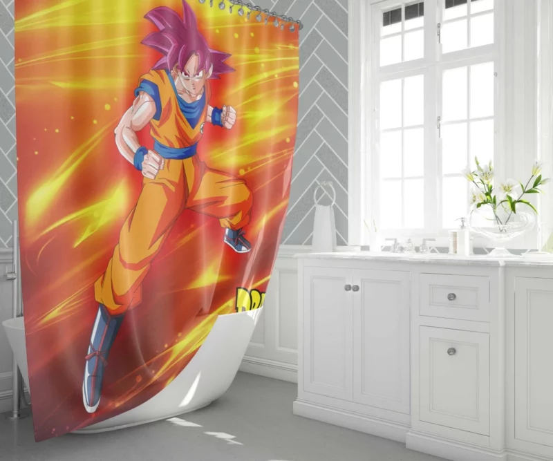 Goku SSJ God Form Radiant Might Anime Shower Curtain 1