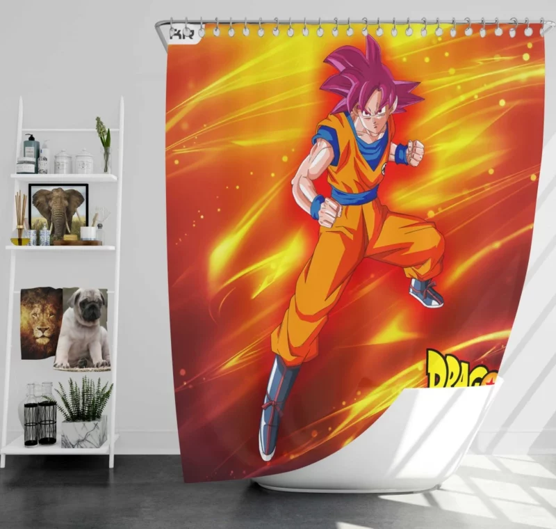 Goku SSJ God Form Radiant Might Anime Shower Curtain