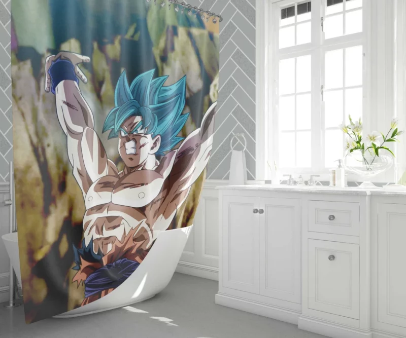 Goku Super Saiyan Blue Awakening Anime Shower Curtain 1