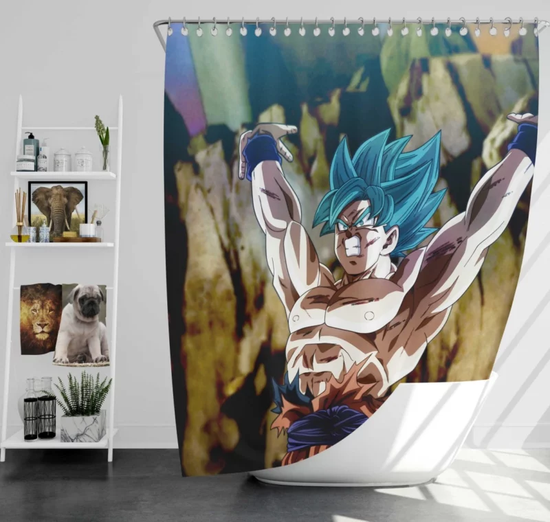 Goku Super Saiyan Blue Awakening Anime Shower Curtain