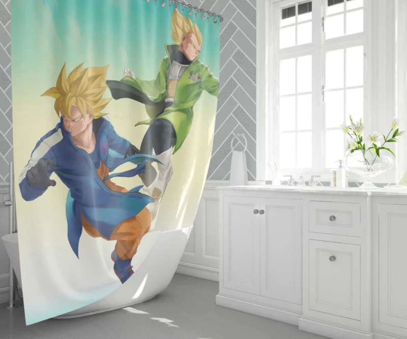 Goku & Vegeta Battle Fiery Showdown Anime Shower Curtain 1