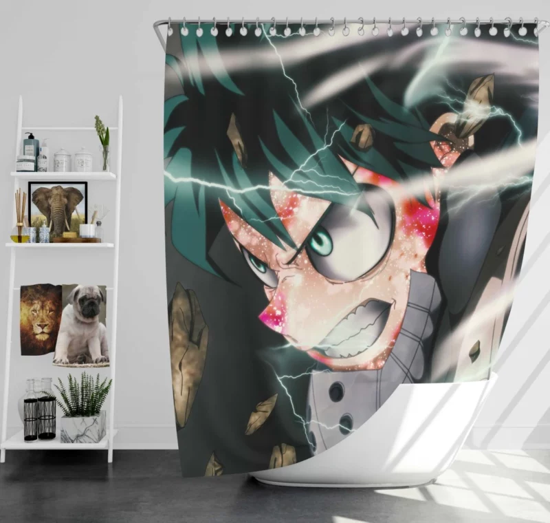 Green-Haired Hero Midoriya Anime Shower Curtain