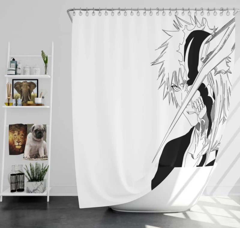 Ichigo Struggles Hollow Encounters Anime Shower Curtain