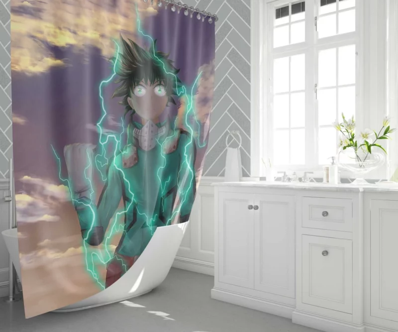 Izuku Midoriya Aspiring Hero Pursuit Anime Shower Curtain 1