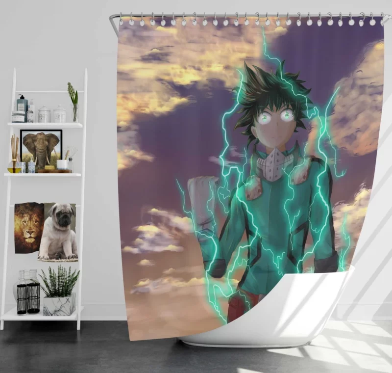 Izuku Midoriya Aspiring Hero Pursuit Anime Shower Curtain