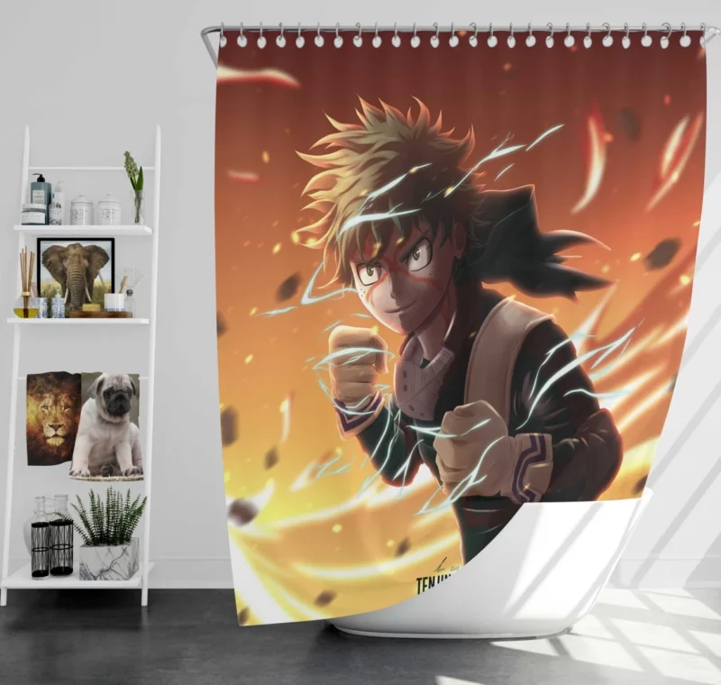 Izuku Midoriya Defying All Odds Anime Shower Curtain