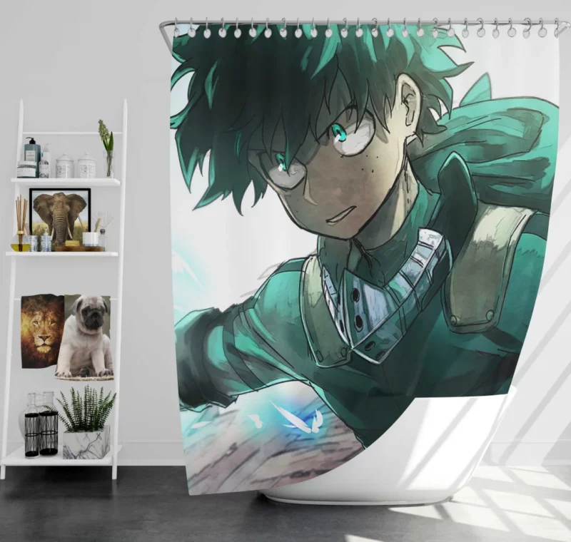 Izuku Midoriya Emerald Hero Anime Shower Curtain