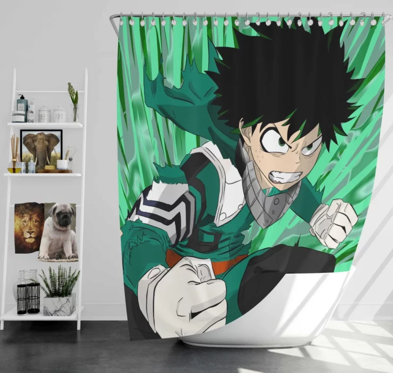 Izuku Midoriya Shining Hero Anime Shower Curtain