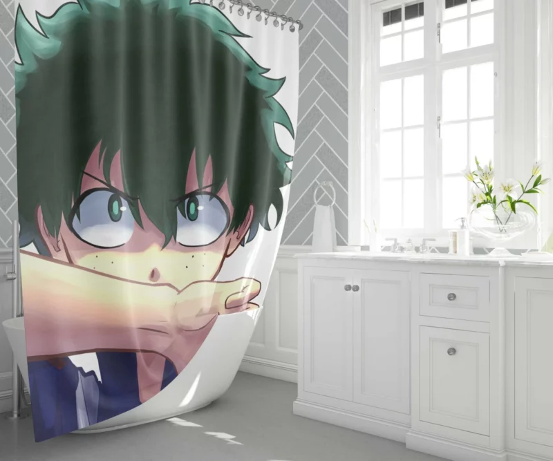 Izuku Midoriya Unleashing Hidden Power Anime Shower Curtain 1