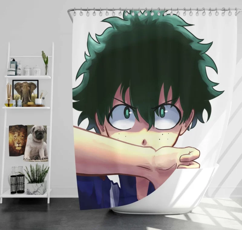 Izuku Midoriya Unleashing Hidden Power Anime Shower Curtain