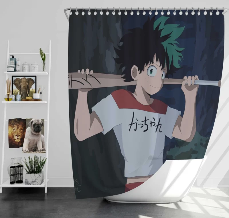 Izuku Midoriya Unyielding Hero Anime Shower Curtain