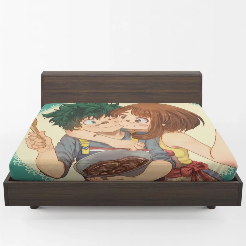 Izuku Midoriya and Ochaco Uraraka Teamwork Anime Fitted Sheet 1