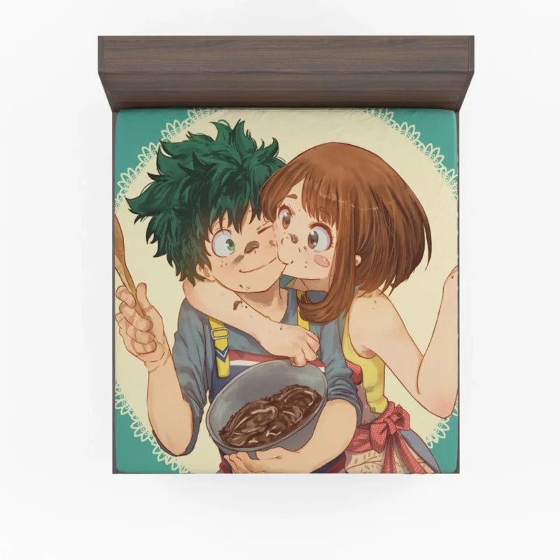 Izuku Midoriya and Ochaco Uraraka Teamwork Anime Fitted Sheet