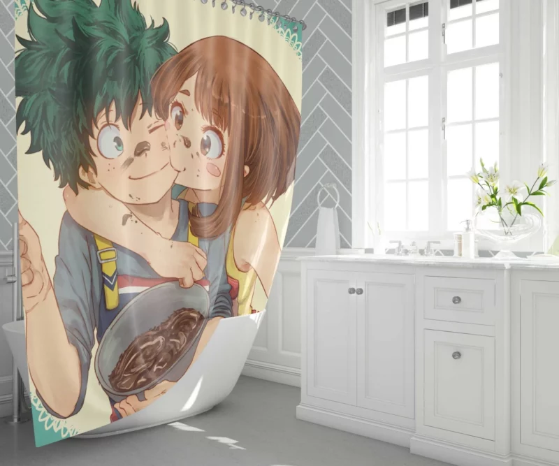 Izuku Midoriya and Ochaco Uraraka Teamwork Anime Shower Curtain 1