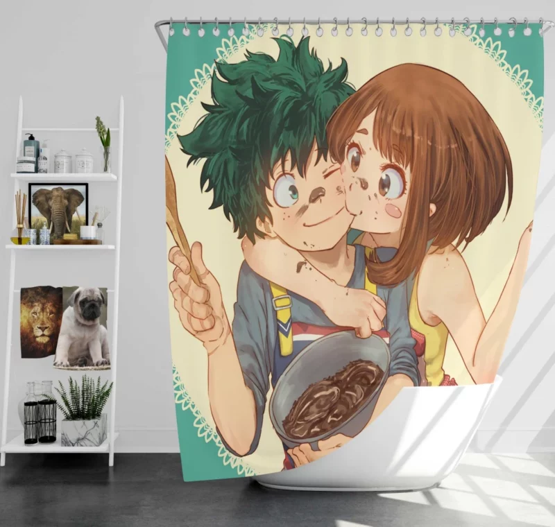 Izuku Midoriya and Ochaco Uraraka Teamwork Anime Shower Curtain