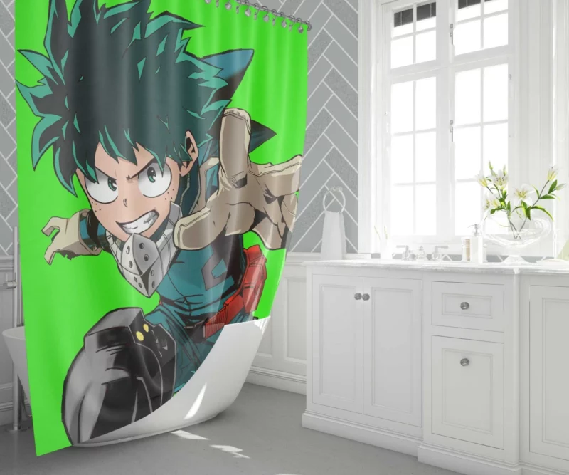 Izuku Natsu and Happy Energetic Trio Anime Shower Curtain 1