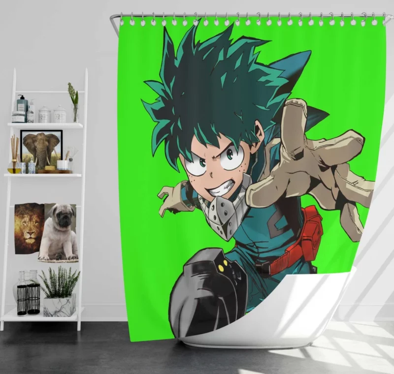 Izuku Natsu and Happy Energetic Trio Anime Shower Curtain