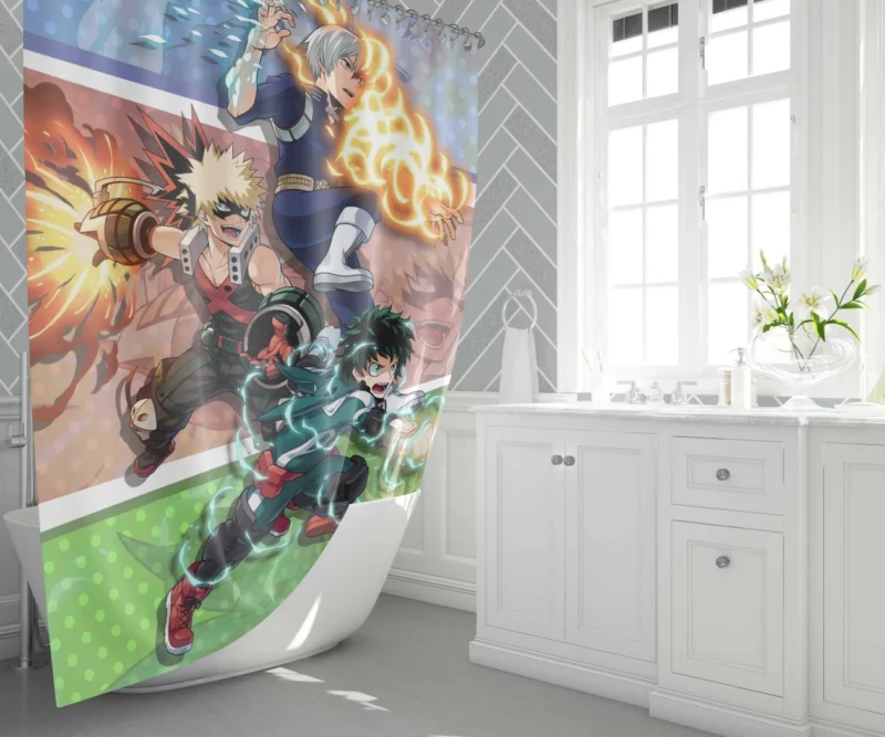 Izuku and Shoto Uniting Strengths Anime Shower Curtain 1