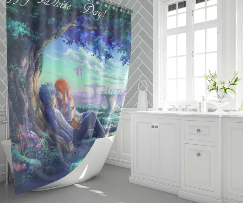 Jellal Erza and Fairy Tail Bonds Anime Shower Curtain 1