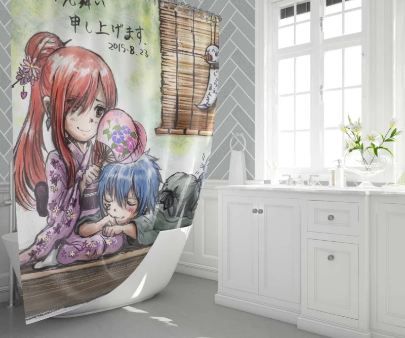 Jellal and Erza A Fairytale Anime Shower Curtain 1