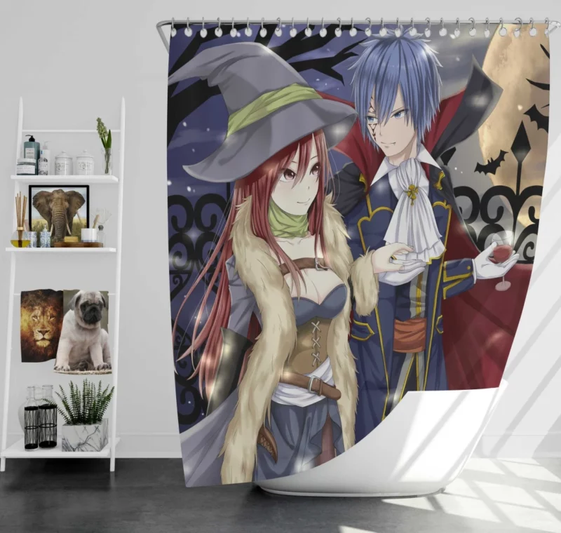 Jellal and Erza Halloween Charms Anime Shower Curtain