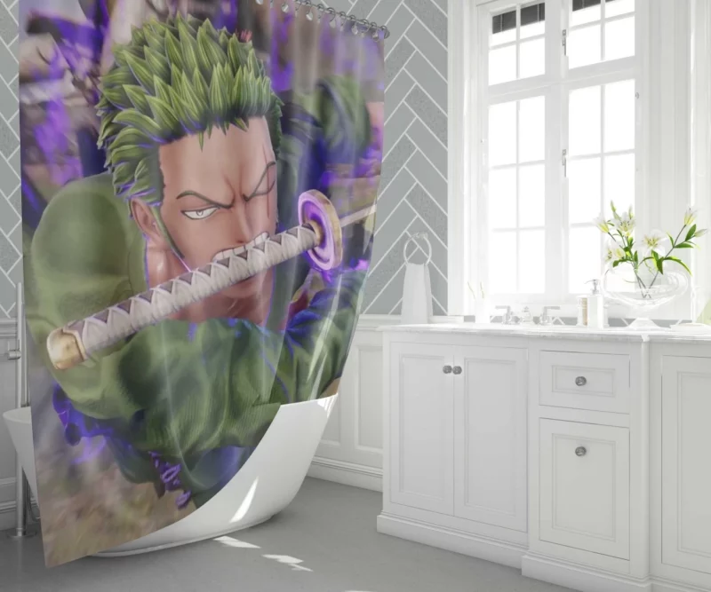 Jump Force Chronicles Zoro Might Anime Shower Curtain 1