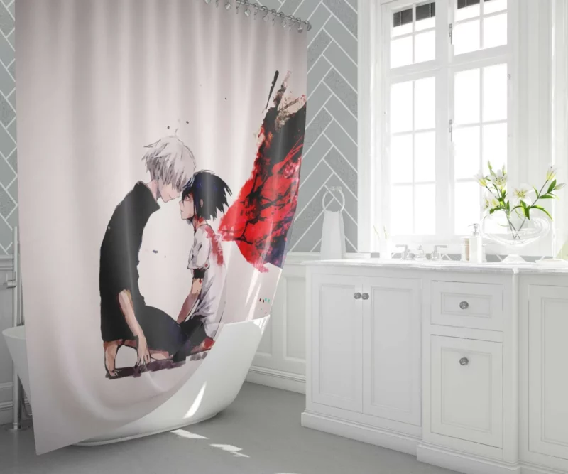 Kaneki and Touka Ghoulish Love Anime Shower Curtain 1