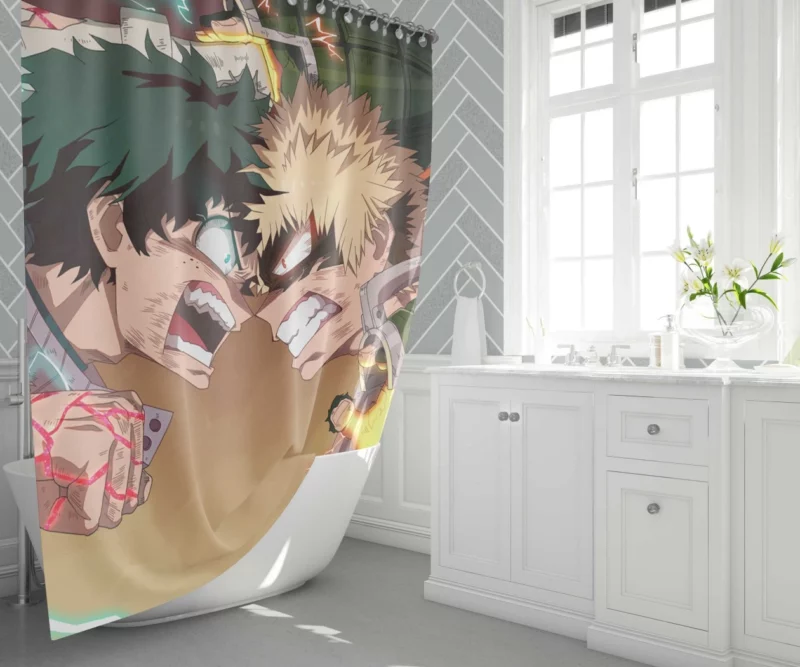 Katsuki Bakugou and Izuku Midoriya Rivalry Anime Shower Curtain 1