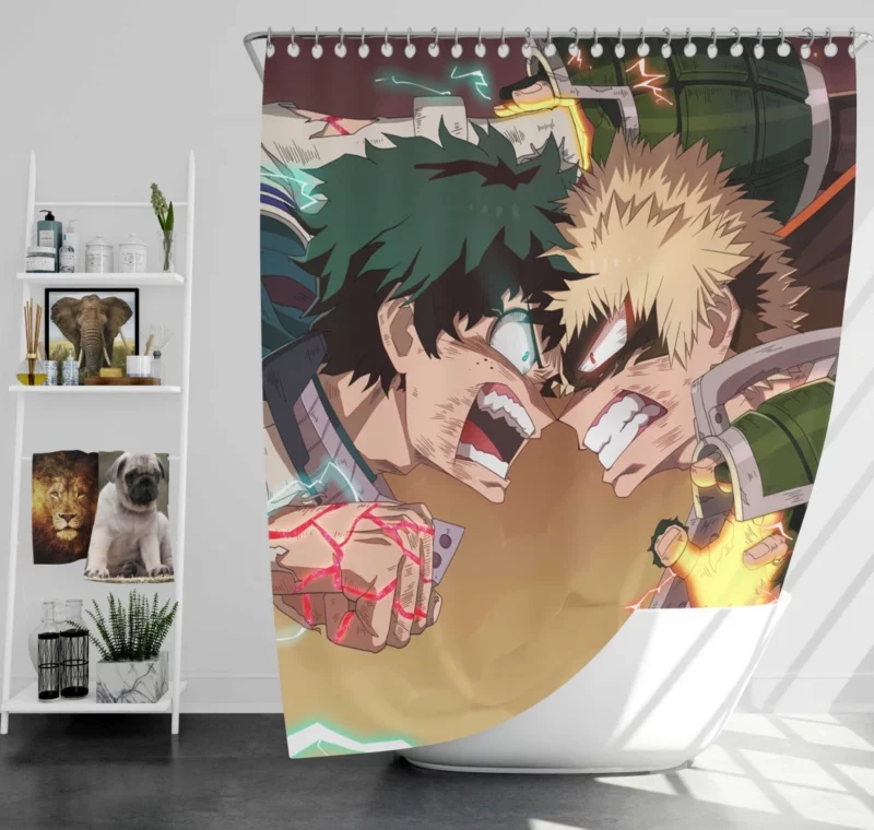 Katsuki Bakugou and Izuku Midoriya Rivalry Anime Shower Curtain