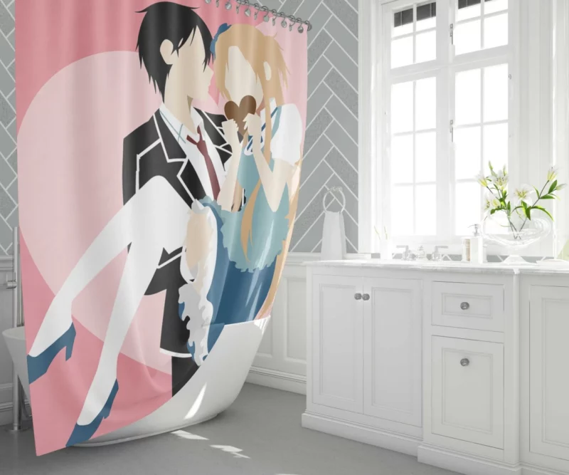 Kirigaya and Asuna Valentine Minimalism Anime Shower Curtain 1