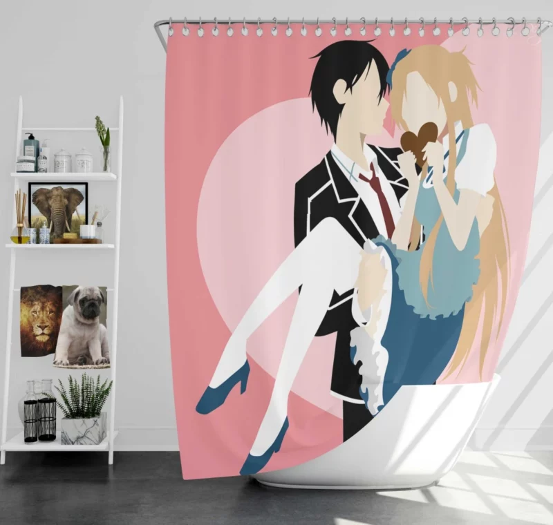 Kirigaya and Asuna Valentine Minimalism Anime Shower Curtain