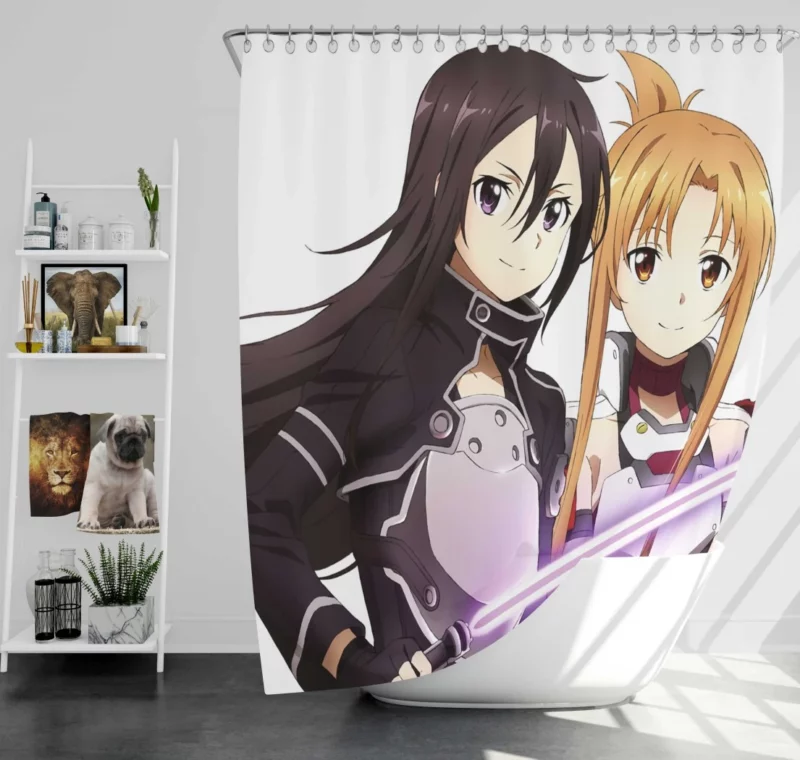 Kirito Asuna and Leafa Uniting Factions Anime Shower Curtain