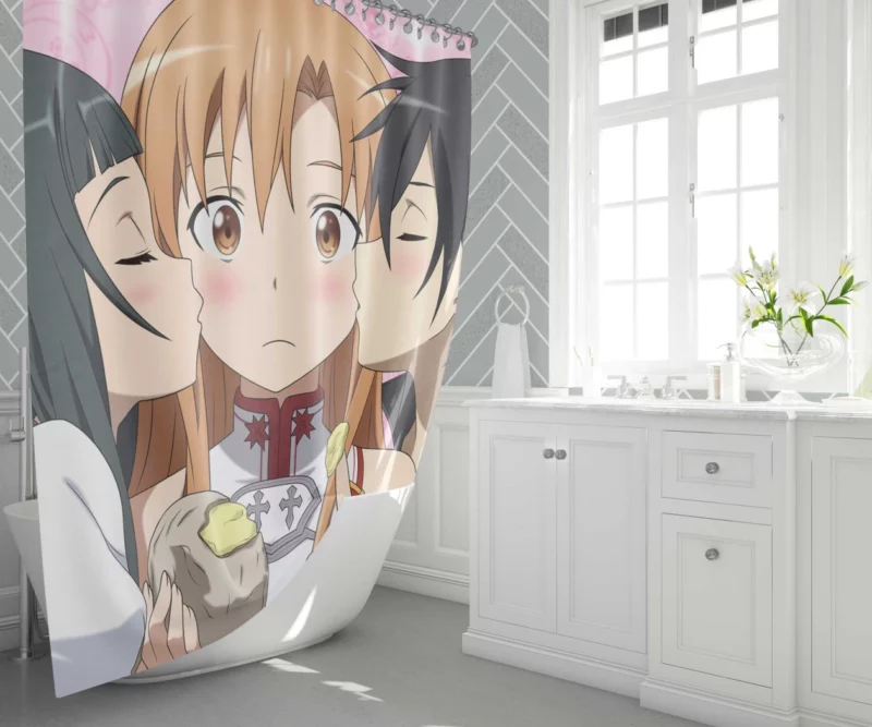 Kirito Asuna and Yui Dynamic Anime Shower Curtain 1