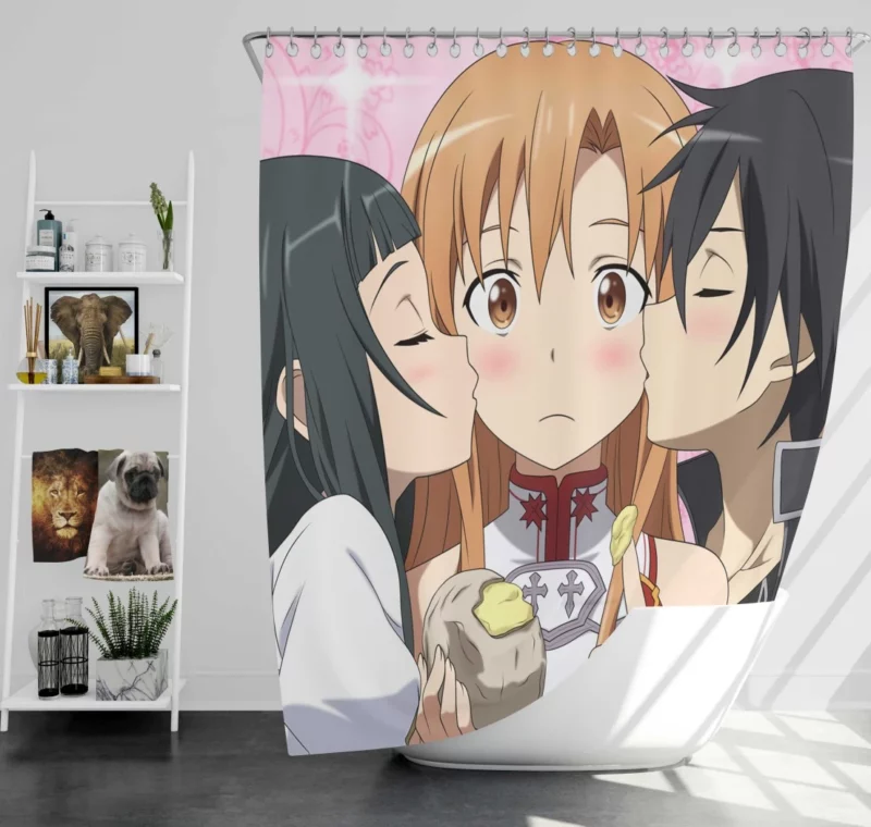Kirito Asuna and Yui Dynamic Anime Shower Curtain