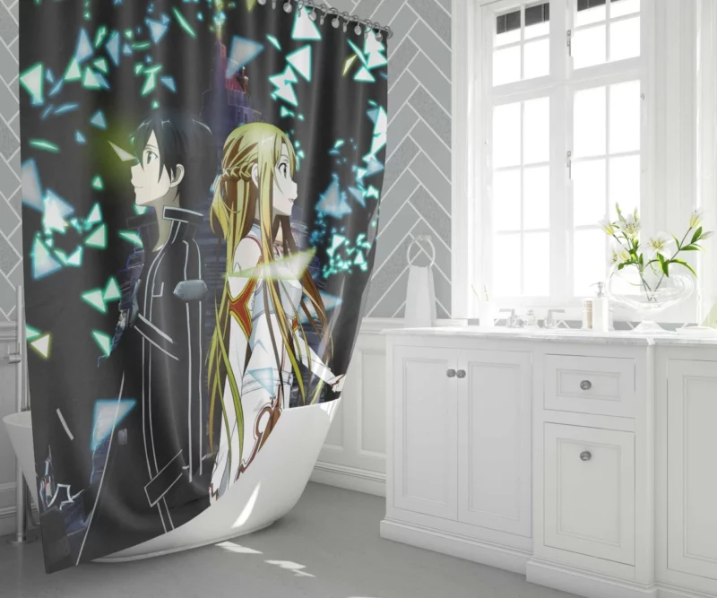 Kirito and Asuna Aincrad Heroes Anime Shower Curtain 1