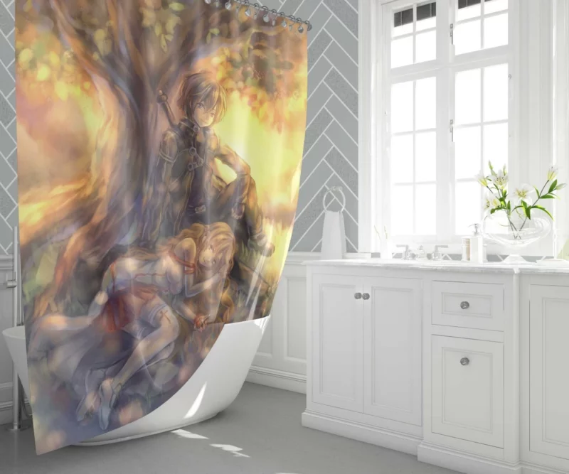 Kirito and Asuna Castle of Dreams Anime Shower Curtain 1