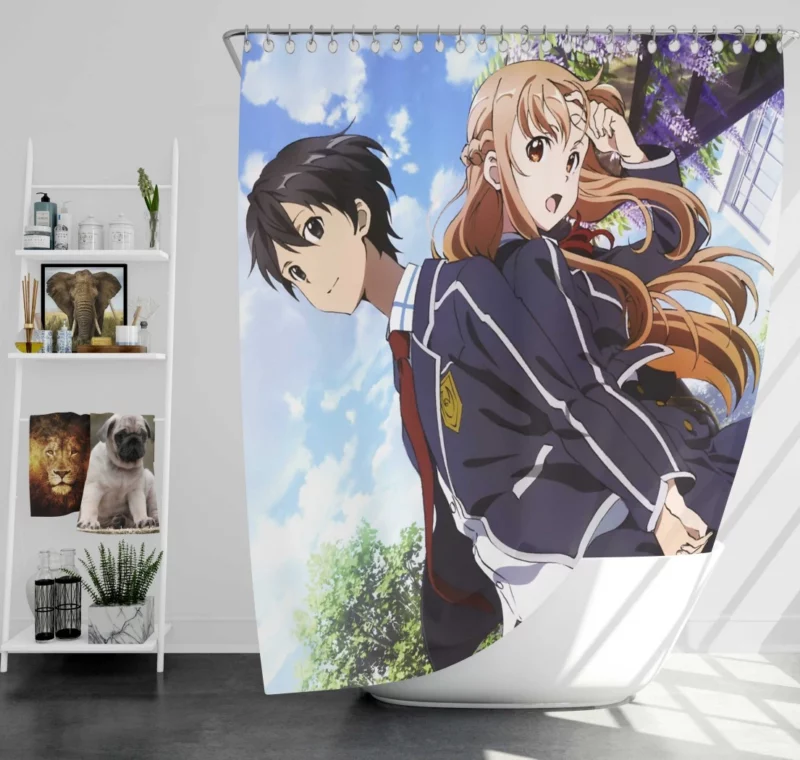 Kirito and Asuna Enduring Connection Anime Shower Curtain