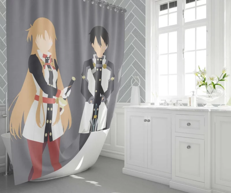 Kirito and Asuna Flower-Adorned Journey Anime Shower Curtain 1