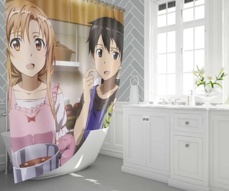 Kirito and Asuna Unbreakable Bond Anime Shower Curtain 1