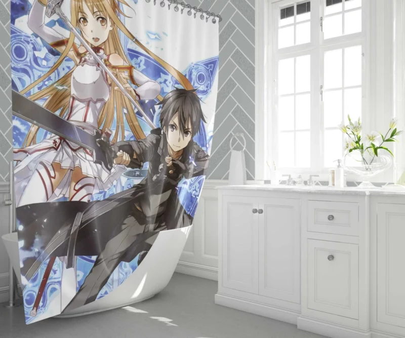 Kirito and Asuna Virtual Reality Saga Anime Shower Curtain 1