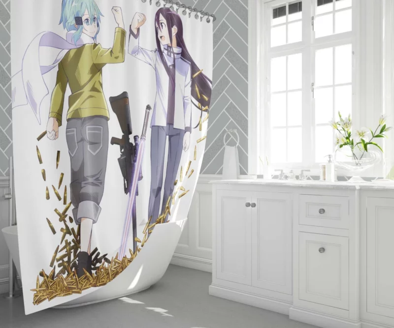 Kirito and Sinon Fierce Partners Anime Shower Curtain 1