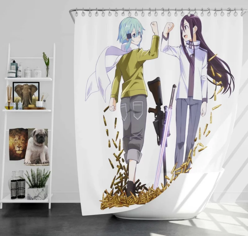 Kirito and Sinon Fierce Partners Anime Shower Curtain